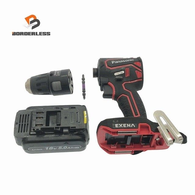 Panasonic パナソニック 18V 充電インパクトドライバー EZ1PD1 赤色 バッテリ 18V 5.0Ah ドリルアタッチメント付き117128