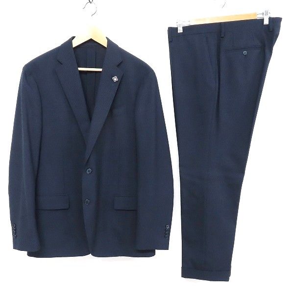 anc ラルディーニ LARDINI シングルスーツ 56 紺 黒 S2B チェック ブートニエール付き イタリア製 メンズ 959476