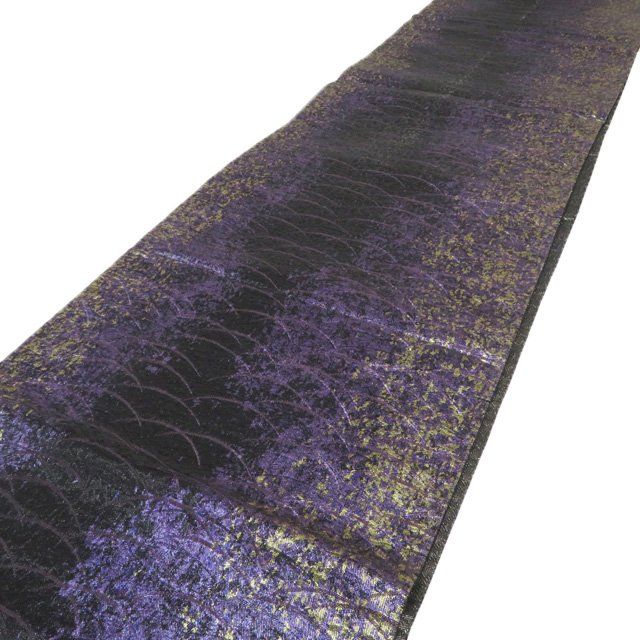 袋帯 リサイクル 正絹 セミフォーマル 仕立て上がり 六通 丸花紋 芝草文 箔糸 黒色 紫色 金銀 きもの北條 A1285-15