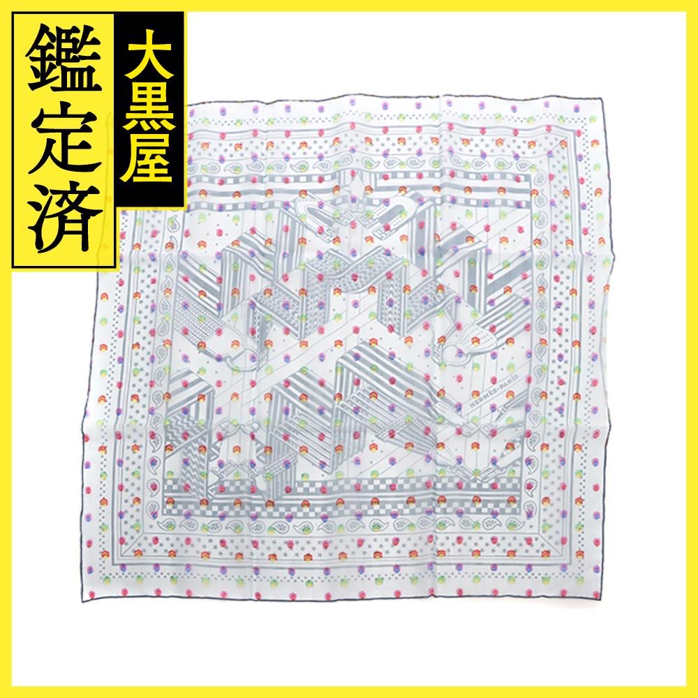 HERMES エルメス スカーフ カレ60 SANGLES EN ZIGZAG BANDANA ブルー