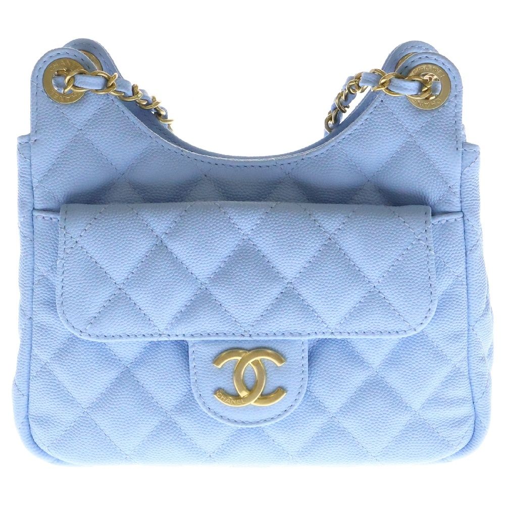 CHANEL(シャネル) ショルダーバッグ レディース美品  マトラッセ/ホーボー バッグ AS3690 ブルーグリーン チェーンショルダー/ヴィンテージゴールド金具 シャイニー クランプル カーフスキン CHANEL - シャネル ホーボー マトラッセ チェーン ショルダーバッグ