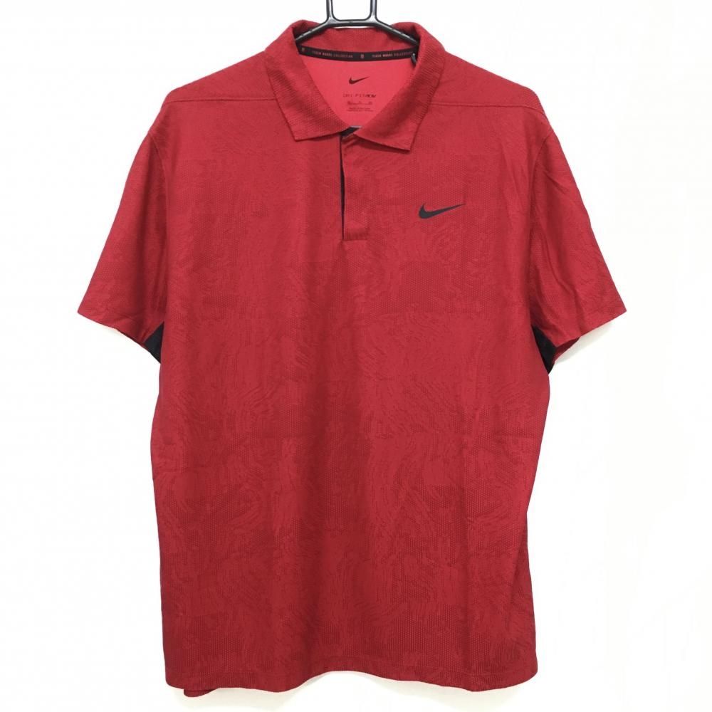 【超美品】ナイキ タイガーウッズコレクション 半袖ポロシャツ レッド 織生地 DRI-FIT メンズ XL ゴルフウェア NIKE
