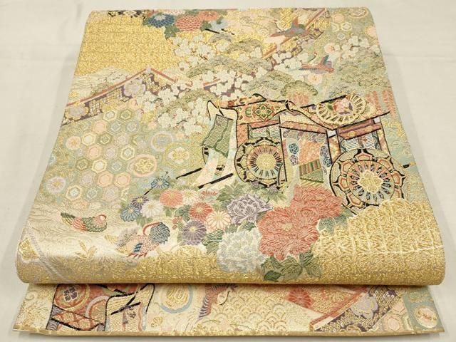 几帳　衣桁付き　平安　西陣　パールトーン加工 T13着物 付け下げ パールトーン加工 金駒 刺繍 美品 正絹 トール