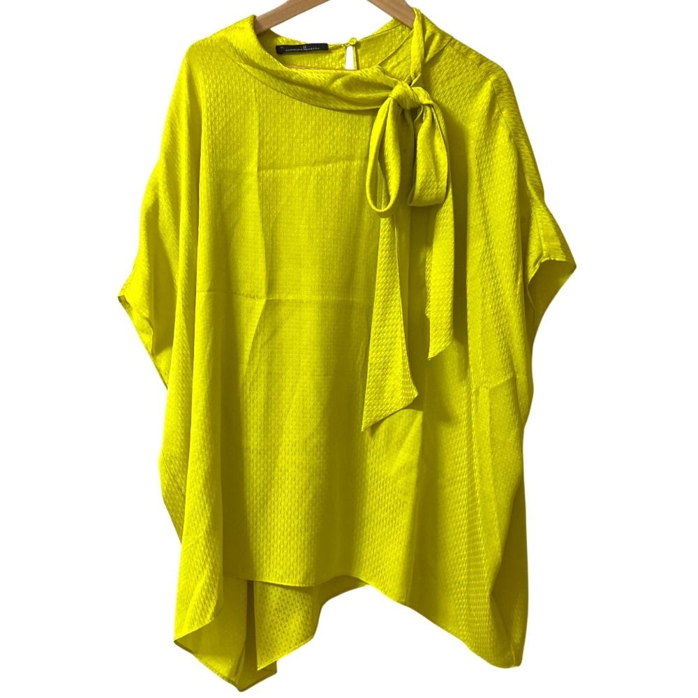 CAROLINA HERRERA キャロライナヘレラ シルク ブラウス パンツ セットアップ Ｍ XL イエロー レディース 古着