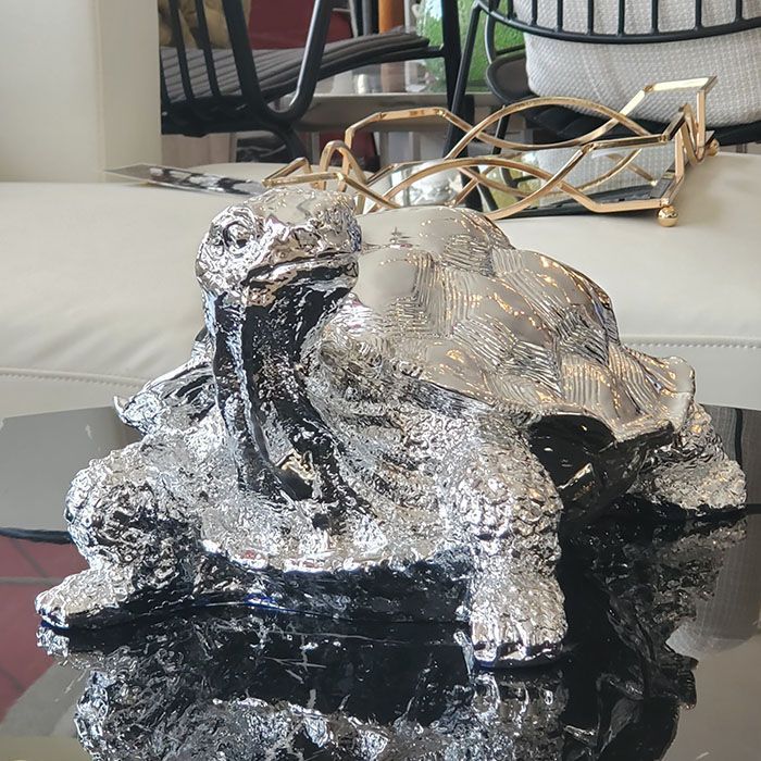 注文 【送料無料】 ラグジュアリー オブジェ 置物 開運 カメ シルバー