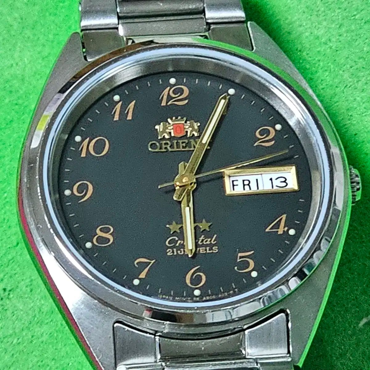 ヴィンテージ オートマチック 時計 Orient Crystal スリースター スチール バンド 時計