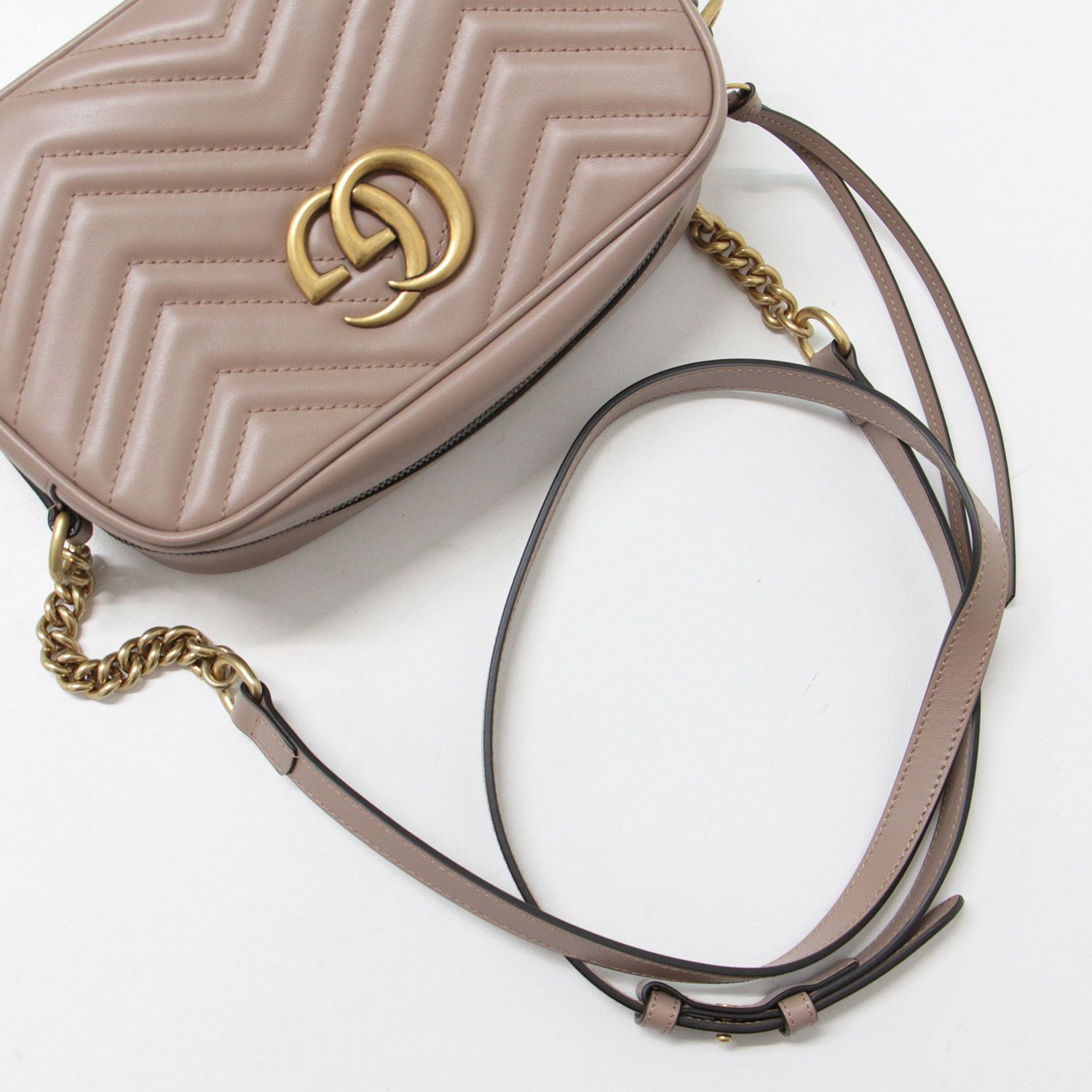 美品 GUCCI グッチ ショルダーバッグ カバン 鞄 ベージュ GGマーモント 
