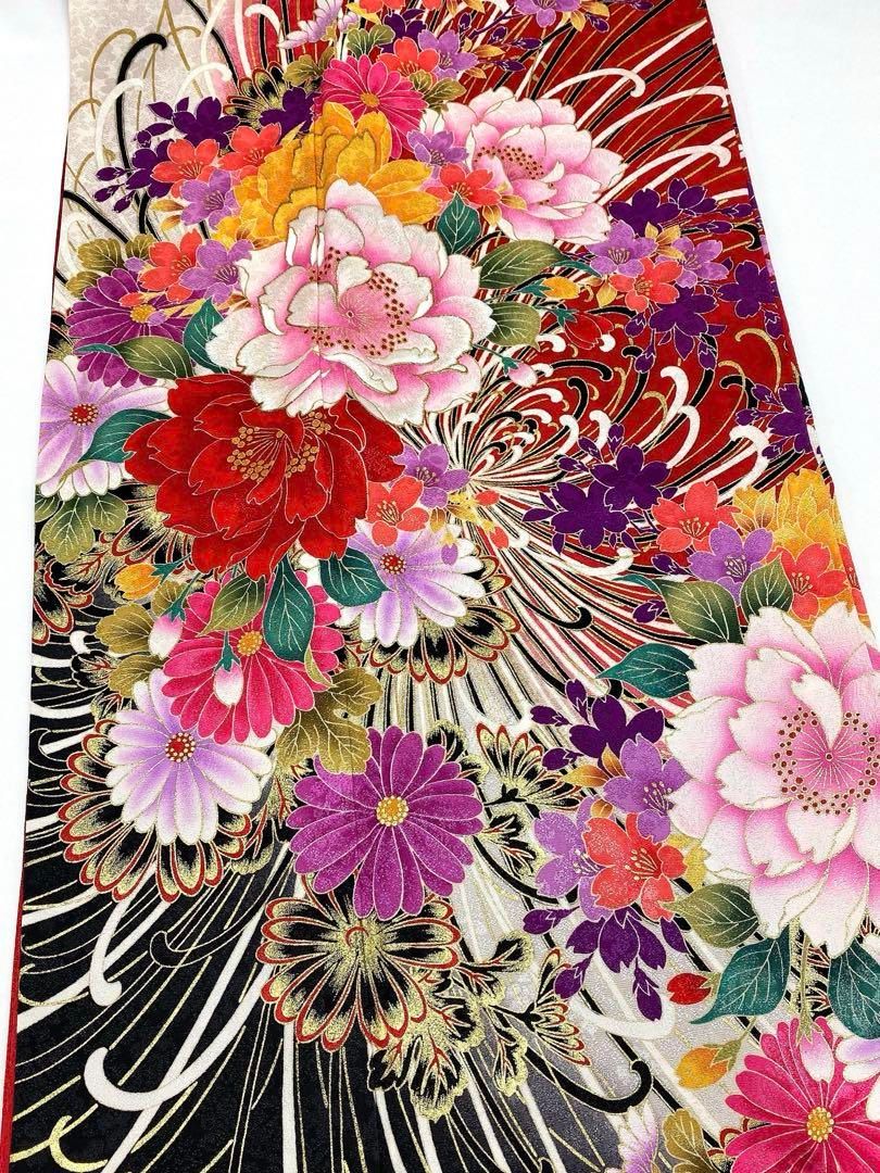 振袖 豪華 ラメ刺繍 金彩 紋意匠 牡丹 身丈168cm 撥水加工済 MO3140 