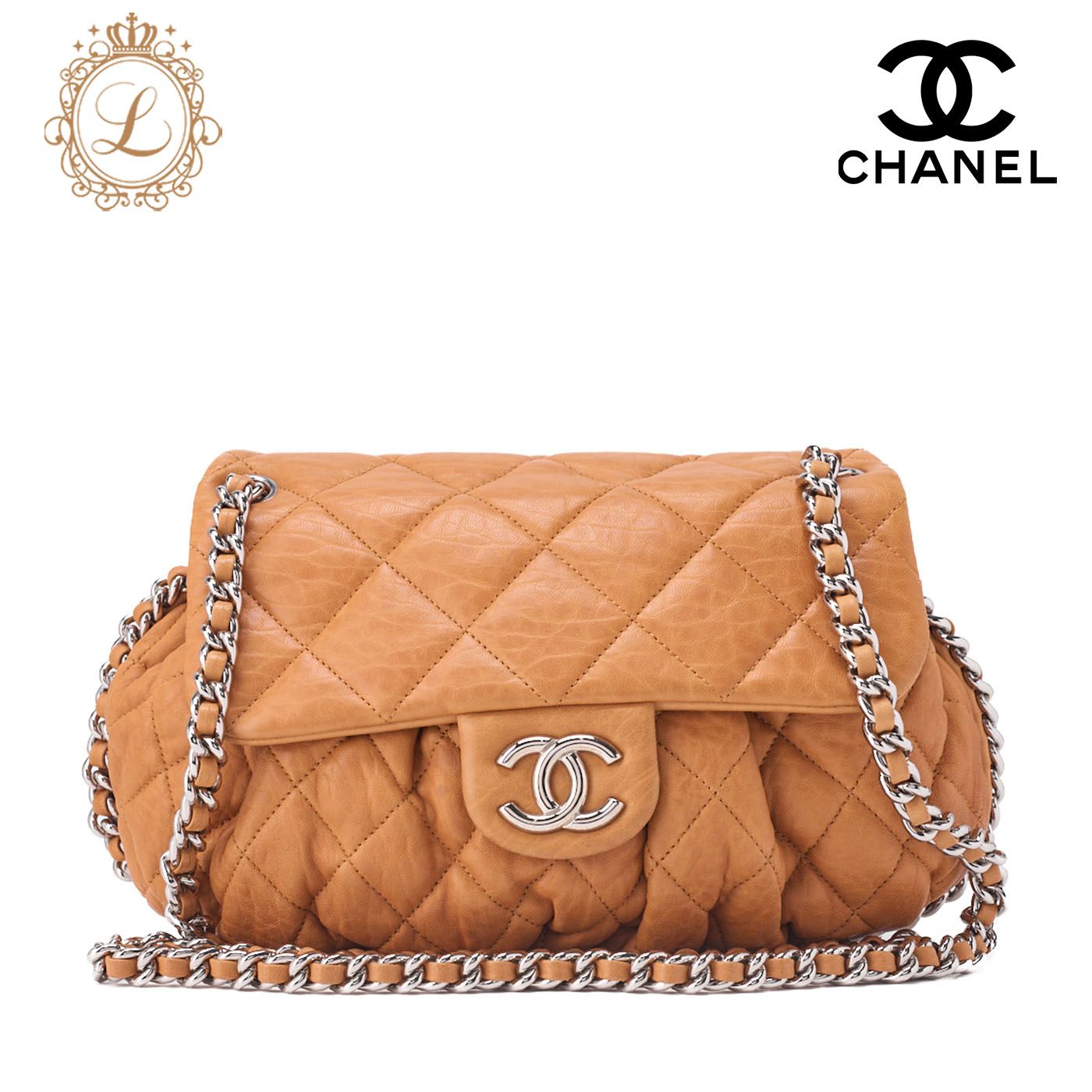 CHANEL　チェーンショルダー　ラムスキン　ベージュ シャネルミニマトラッセ チェーンショルダー 20cm ベージュ
