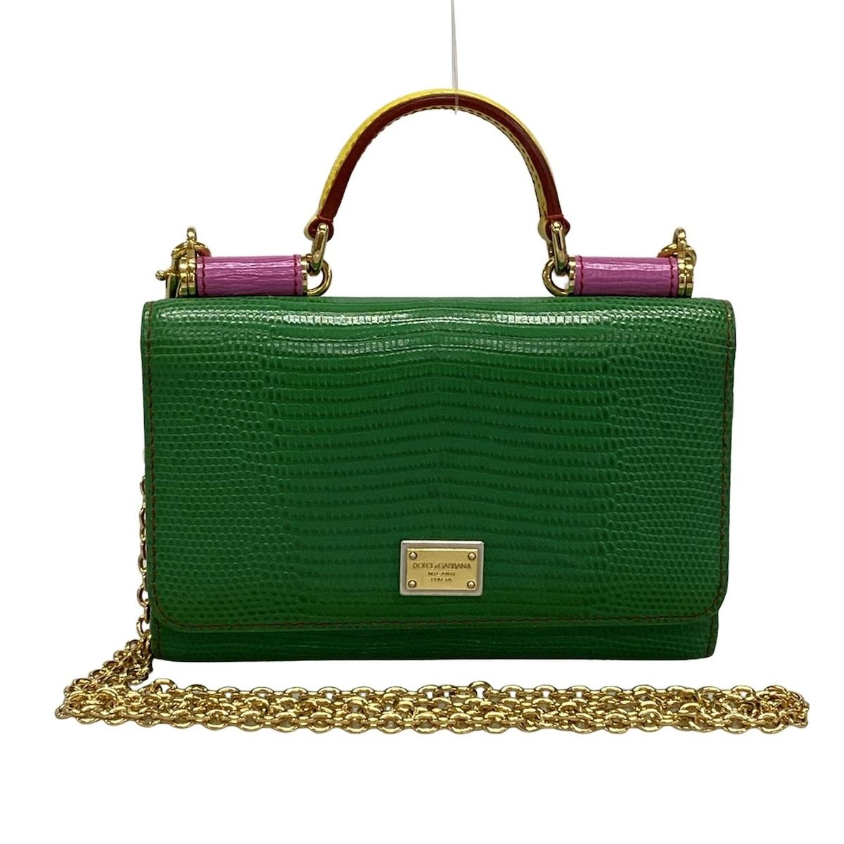 DOLCE-GABBANA ドルチェアンドガッバーナ ハンドバッグ シシリー フォンバッグ グリーン×ピンク×イエロー スマホバッグ レザー