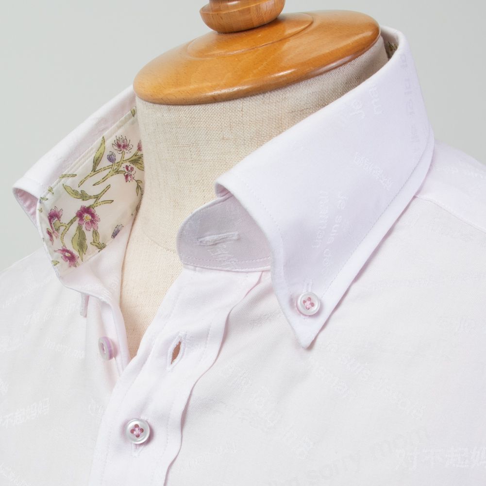 【新品】STYLE WORKS ジャガード生地 ピンク シャツ（言語柄）