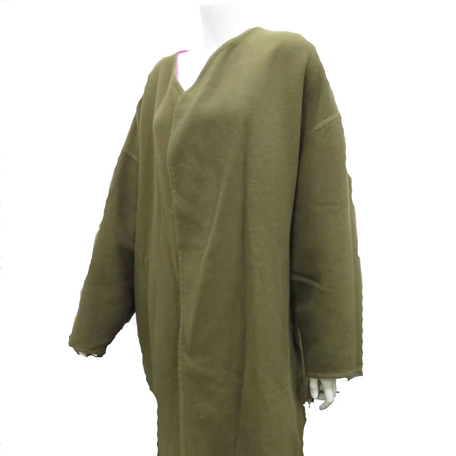 Hermès リバーシブル ロングコート 36 マフラーセット 希少】HERMES エルメス リバーシブルコート ロング カシミヤ混 カーキ