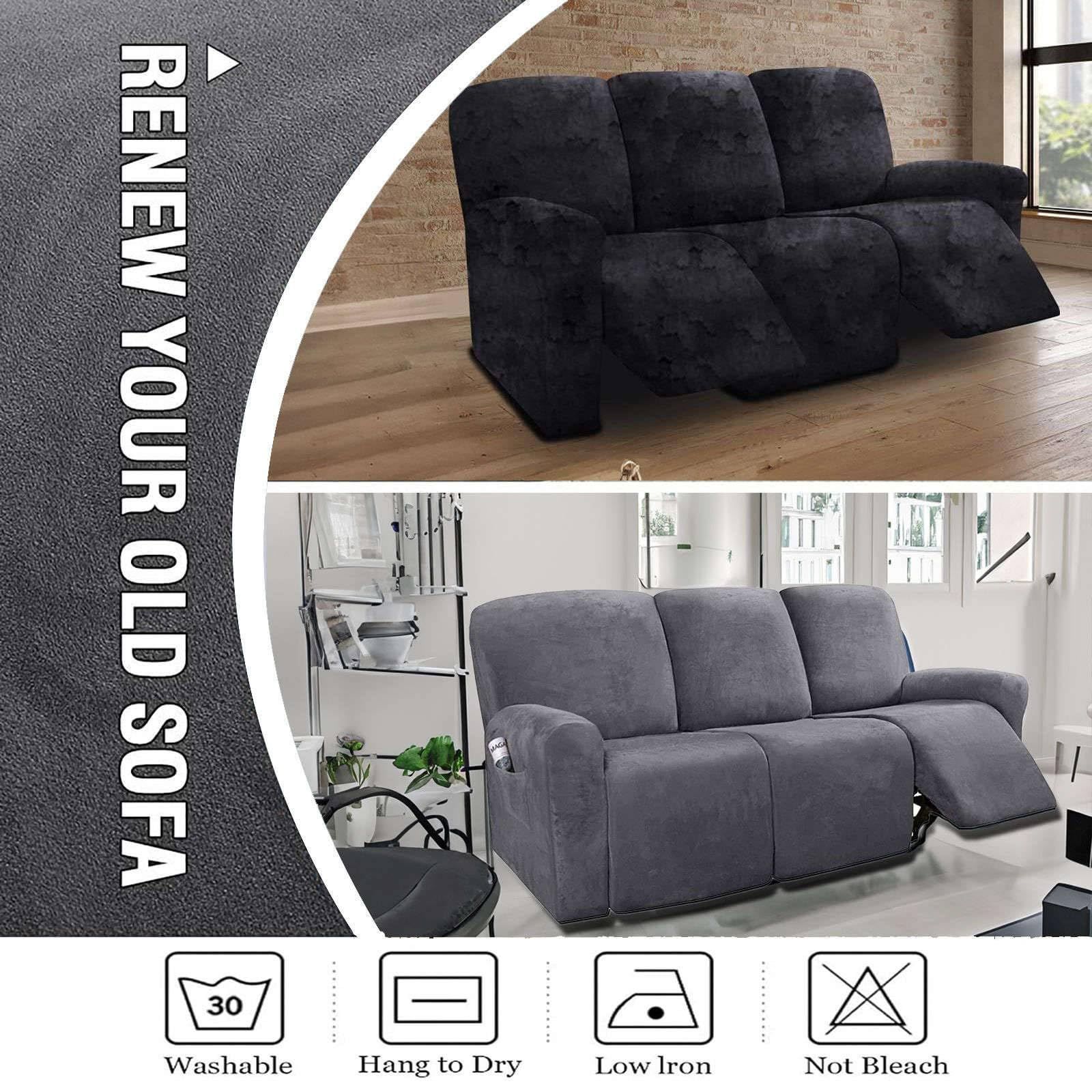 電動 リクライニングチェア サイドポケッ ソファーカバー 付 滑り止め 8-分割タイプ ソファーカバー 3人掛け に適用する リクライニングソファーカバー 子 ベルベット ペット-グレーA-3人掛け ストレッチ NEXPOTALLINN_EU