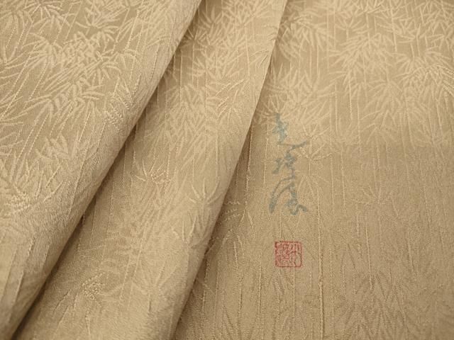 平和屋着物▽伝統工芸師 服部光擴監修 色無地 単衣 笹竹地紋 渋柿色