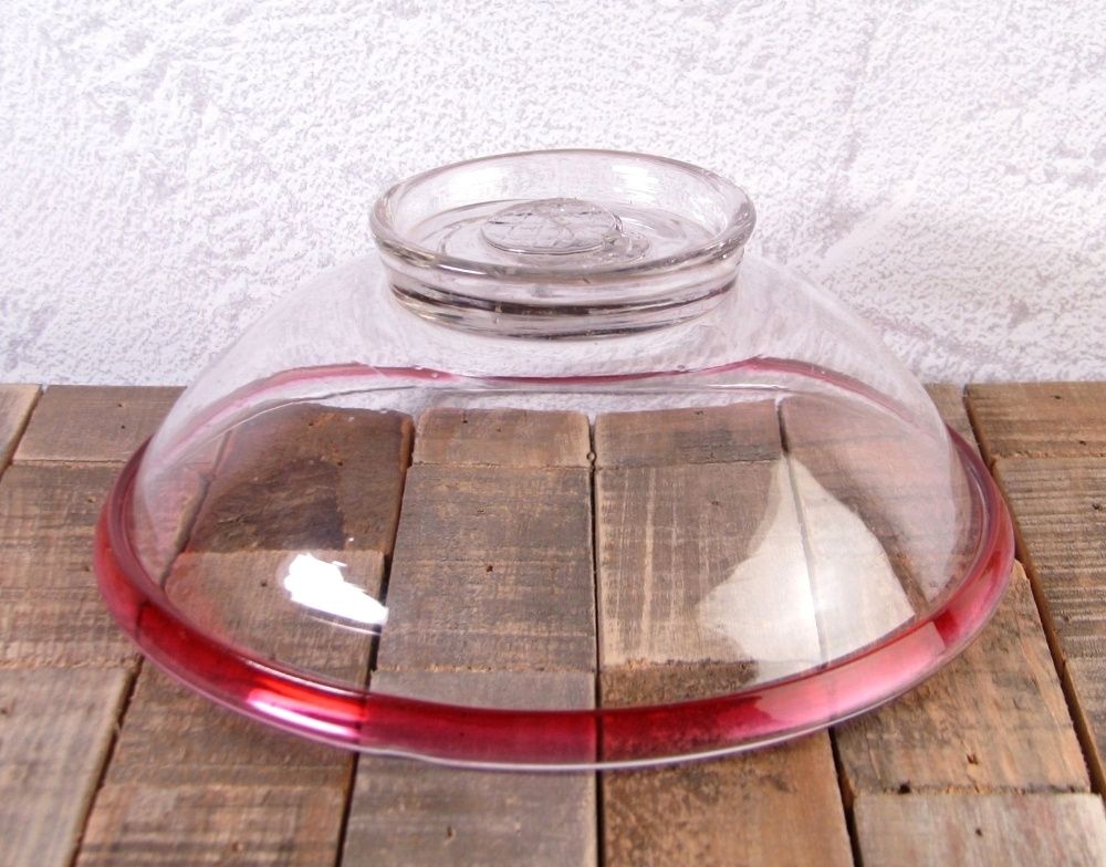 時代 ウランガラス デザートボウル 縁金赤 幅：18cm 明治～大正/25a045