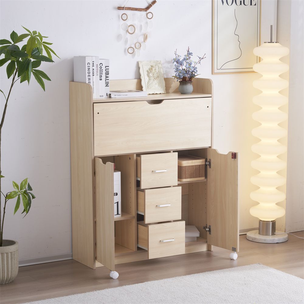 モモナチュラル デスク 両袖引き出し付き ホワイト×ナチュラル 幅122cm