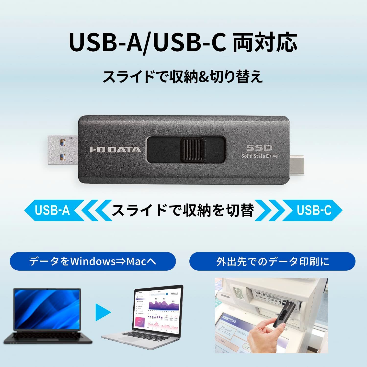 USB-A-USB-C搭載 小型