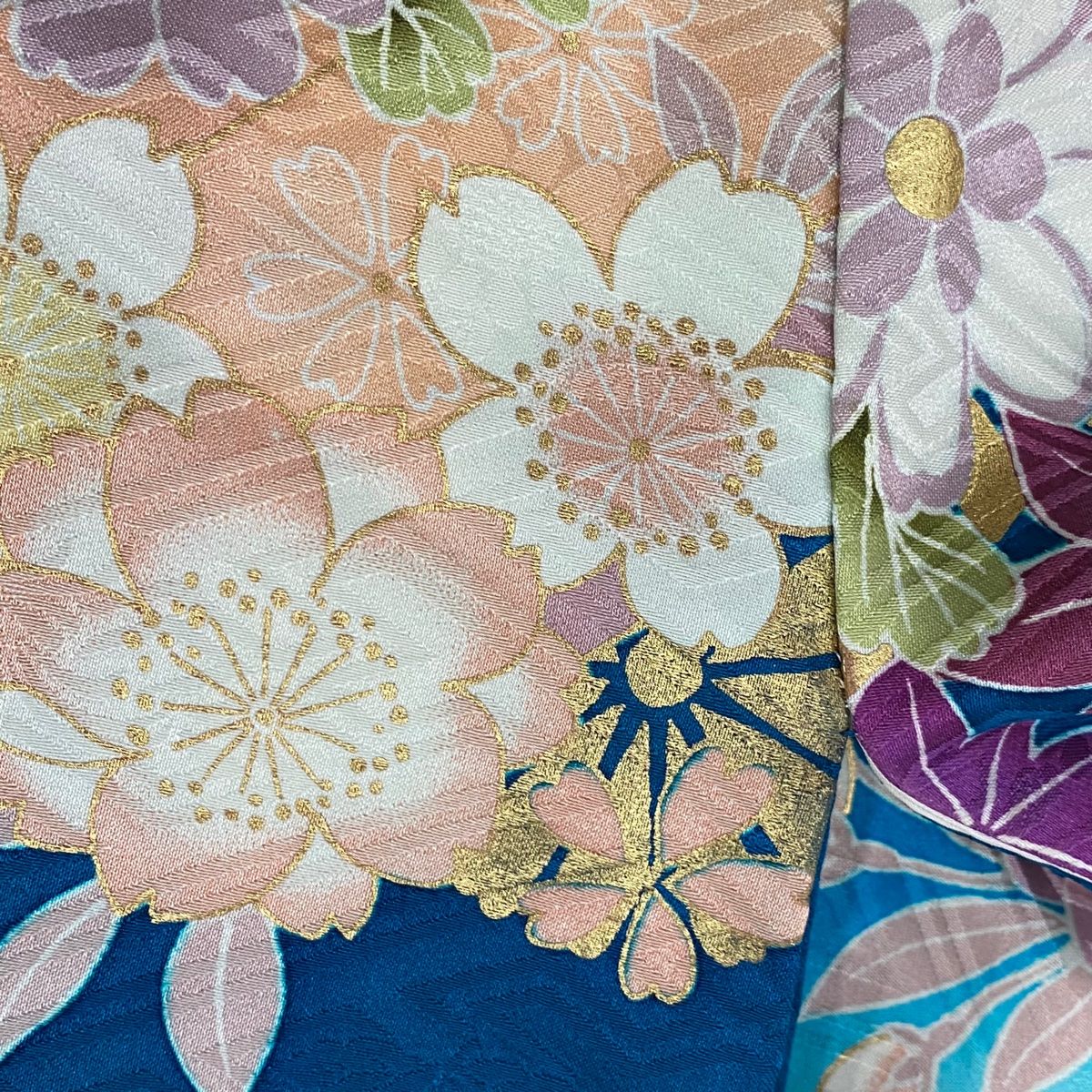 振袖フルセット 袷 牡丹 桜 ラメ 金銀彩 青緑 化繊 美品 振袖フルセット 袷 牡丹 桜 ラメ 金銀彩 青緑 化繊 美品