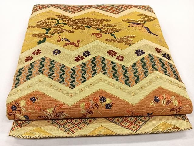 美しいキモノ掲載柄　新品未仕立　西陣織六通柄袋帯　市松模様