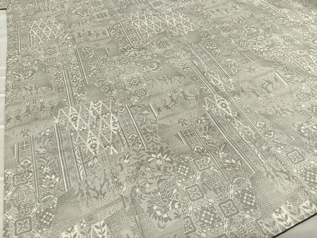 平和屋着物○本場大島紬 白大島 9マルキ 更紗花文 正絹 逸品