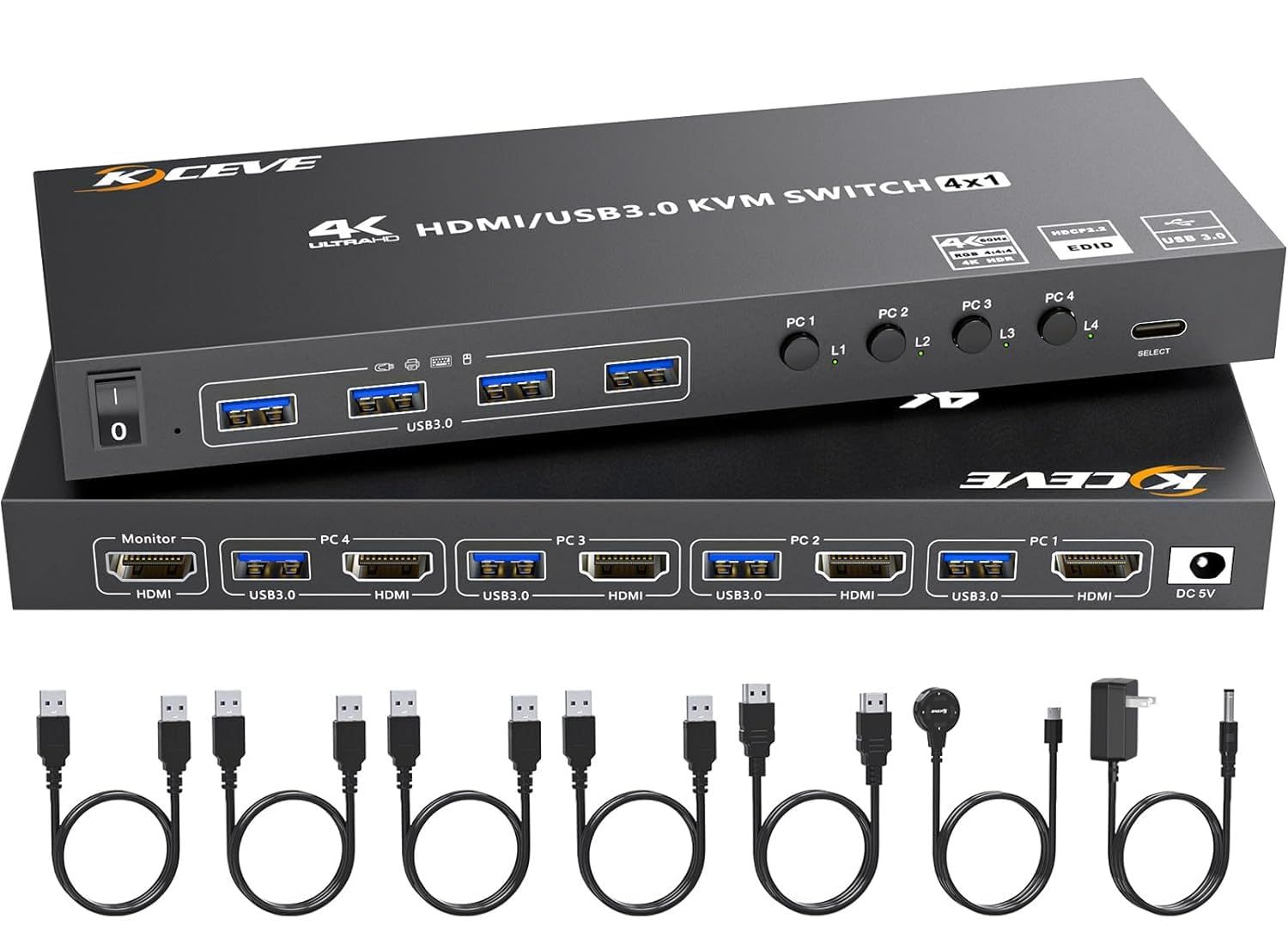 数量 PC切替器 4入力1出力 KVM切替器 4K6Hz EDID機能 HDMI 4つUSB3.ハブ備えた USB切替器 KCEVE ワイヤレスキーボード マウスをサポート