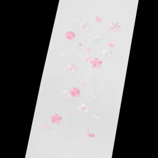 結城紬手刺繍吹き寄せ桜紅葉菊着物ピンク