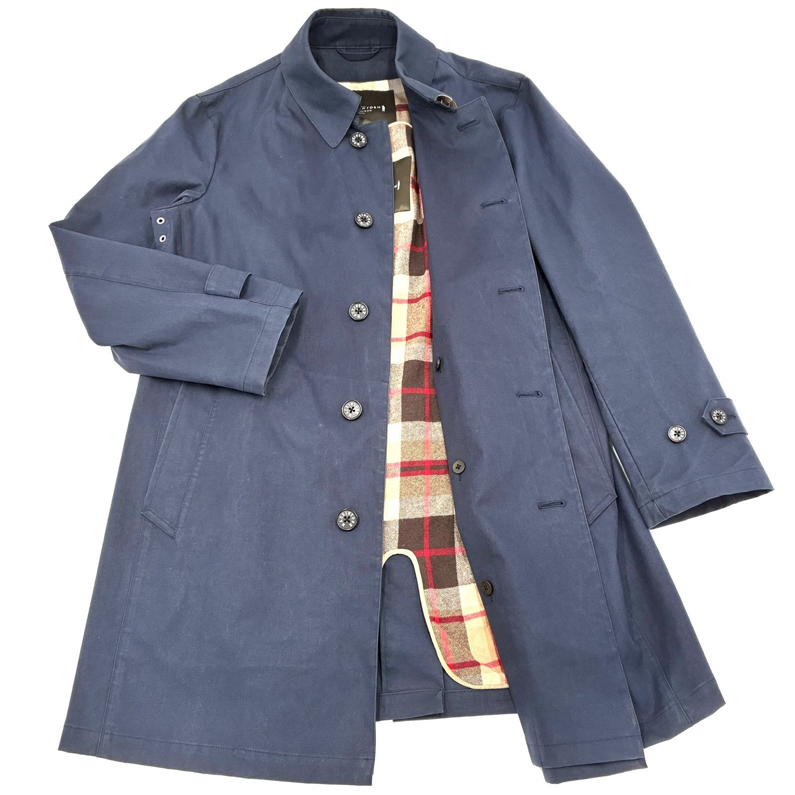 ブランド 古着 マッキントッシュ ロンドン ステンカラーコート ネイビー 紺 L 裏チェックライナー付き 着脱可 ｜MACKINTOSH LONDON Long Coat Wool Liner Navy