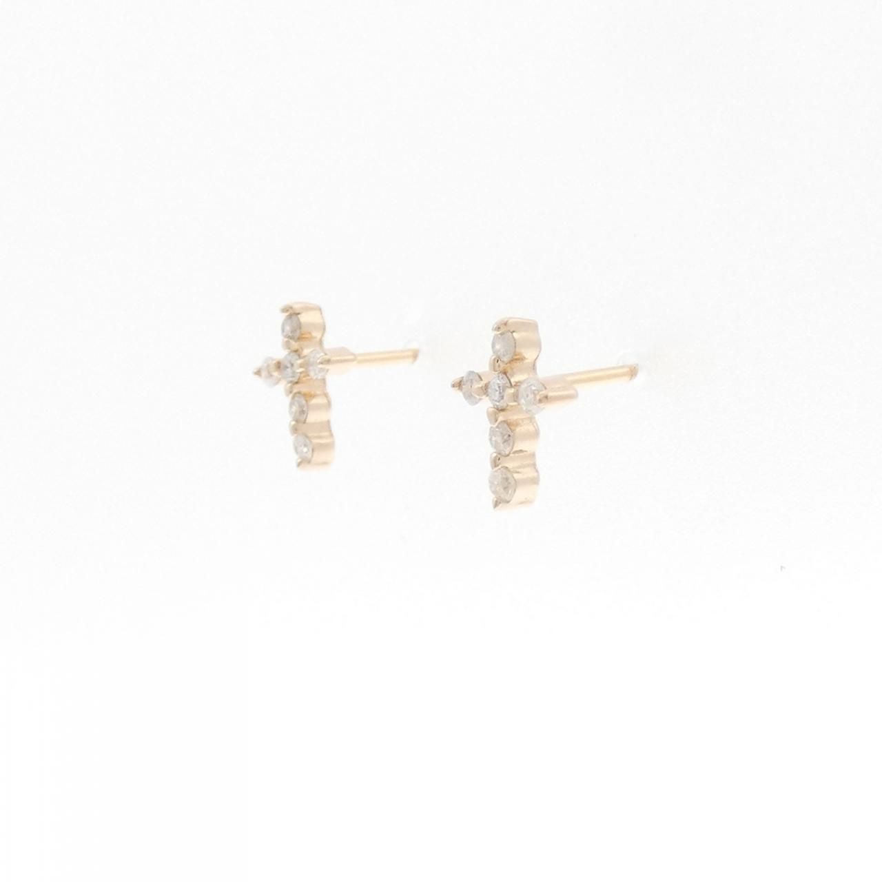 K18PG クロス ダイヤモンド ピアス 0.12CT