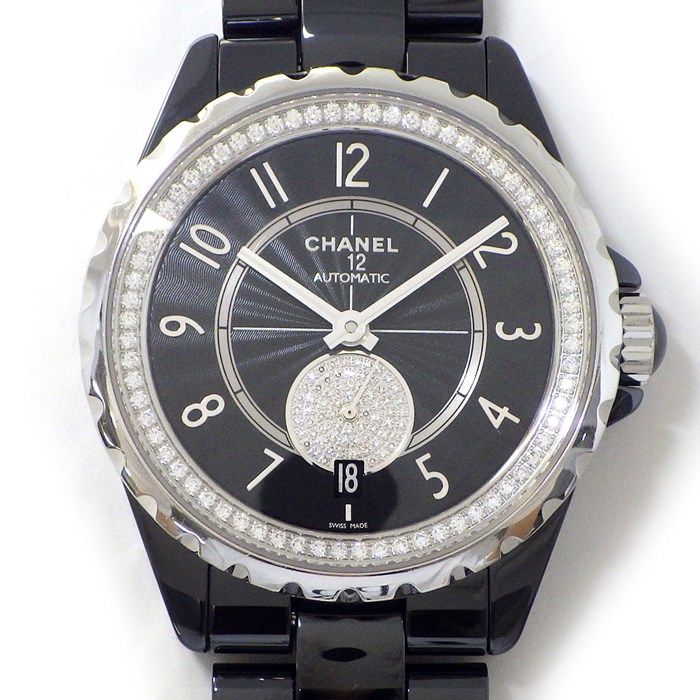 シャネル CHANEL 腕時計 J12-365 H3840 サークル パヴェ ダイヤ ブラック文字盤 デイト スモールセコンド SS セラミック 自動巻き 【中古】 シャネル CHANEL 腕時計 J12-365 H3840 サークル パヴェ ダイヤ
