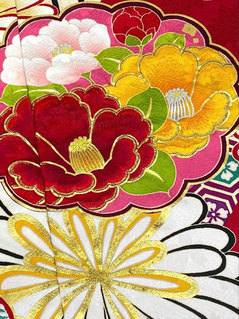 メーカー品振袖 紫野 仮絵羽 舞台衣装 刺繍 金彩 正絹 未仕立て品 八掛 
