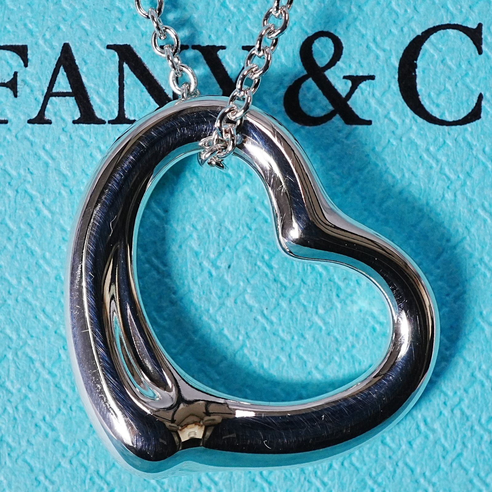 極美品22mm ティファニー ラージオープンハート ネックレス/25-991S