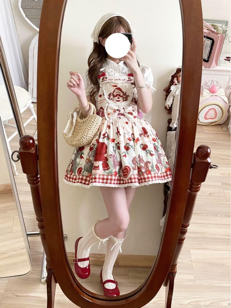 赤ずきんウサギちゃんが リボン付きロリータワンピース お出かけにも最適 社交ダンスドレス ラテンダンス衣装 レッスンウェア ステージ衣装