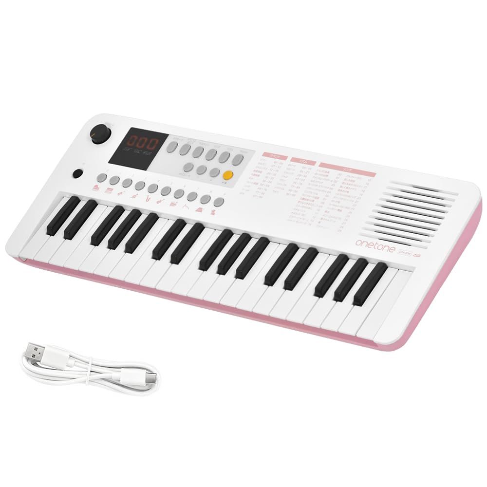 【迅速発送】ワントーン(Onetone) 電子キーボード ミニ37鍵盤 LEDディスプレイ搭載 USB-MIDI対応 日本語表記 OTK-37M/WHPK (USBケーブル付き)