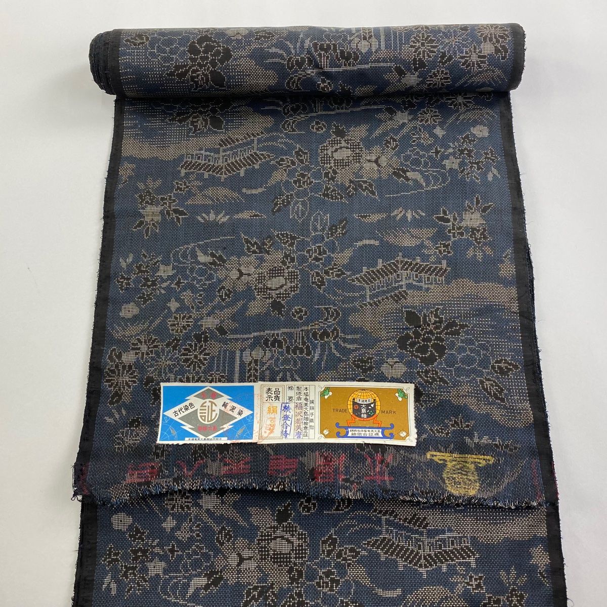 Sasu 大島紬 泥染 琉球絣柄 証紙 大島紬 泥染 琉球絣柄 証紙