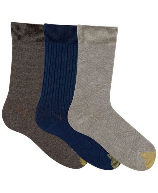 【緊急大幅値下げ！】 ゴールドトゥ メンズ 靴下 アンダーウェア Men s 3-Pack Oscar Texture Reinforced Toe Crew Socks Brown Blue Khaki オールド