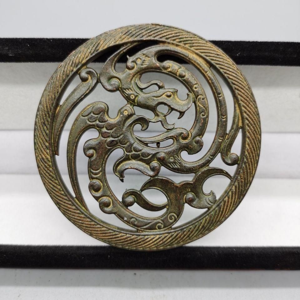 銅器 彫刻 重工 美品 龍鳳花瓶 装飾品 工芸品 美術品 置物 高岡銅器 花瓶 「竜耳間取 鳳凰」