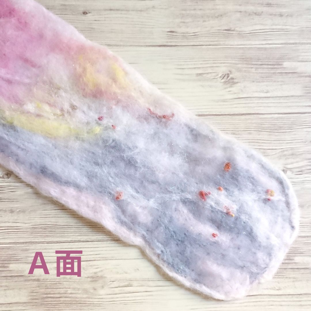 羊毛フェルトマフラー S ピンクMIX（リバーシブル）