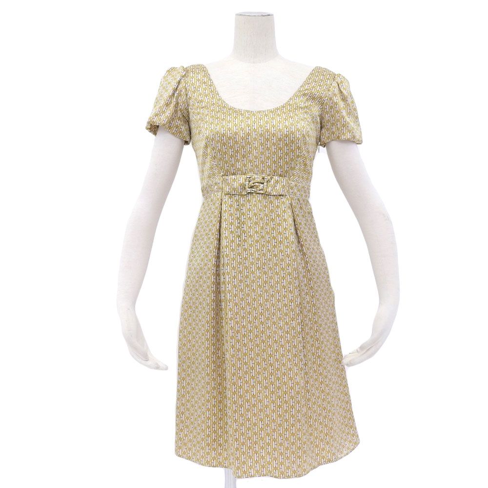 超 BURBERRY バーバリー シルク ワンピース 総柄 38 イタリア製 レディース 249184