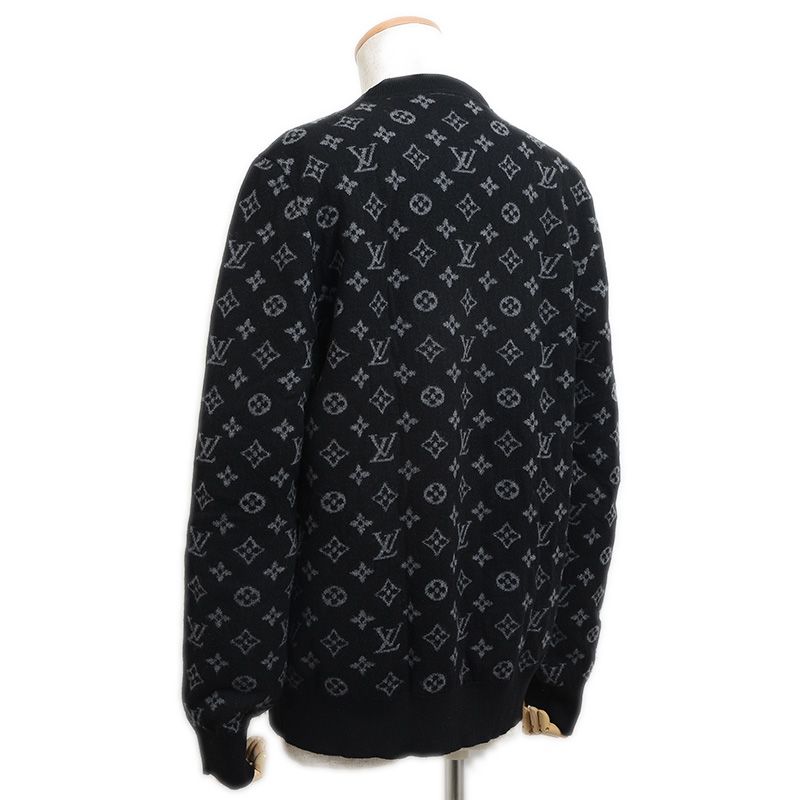 ルイ・ヴィトン モノグラム ニット カシミヤ混 ブラック メンズ XLサイズ H