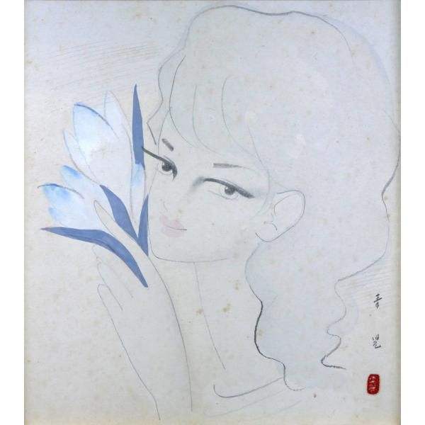 東郷青児「婦人像」水彩画・色紙 鑑定証付 二科会のドン 文化功労者