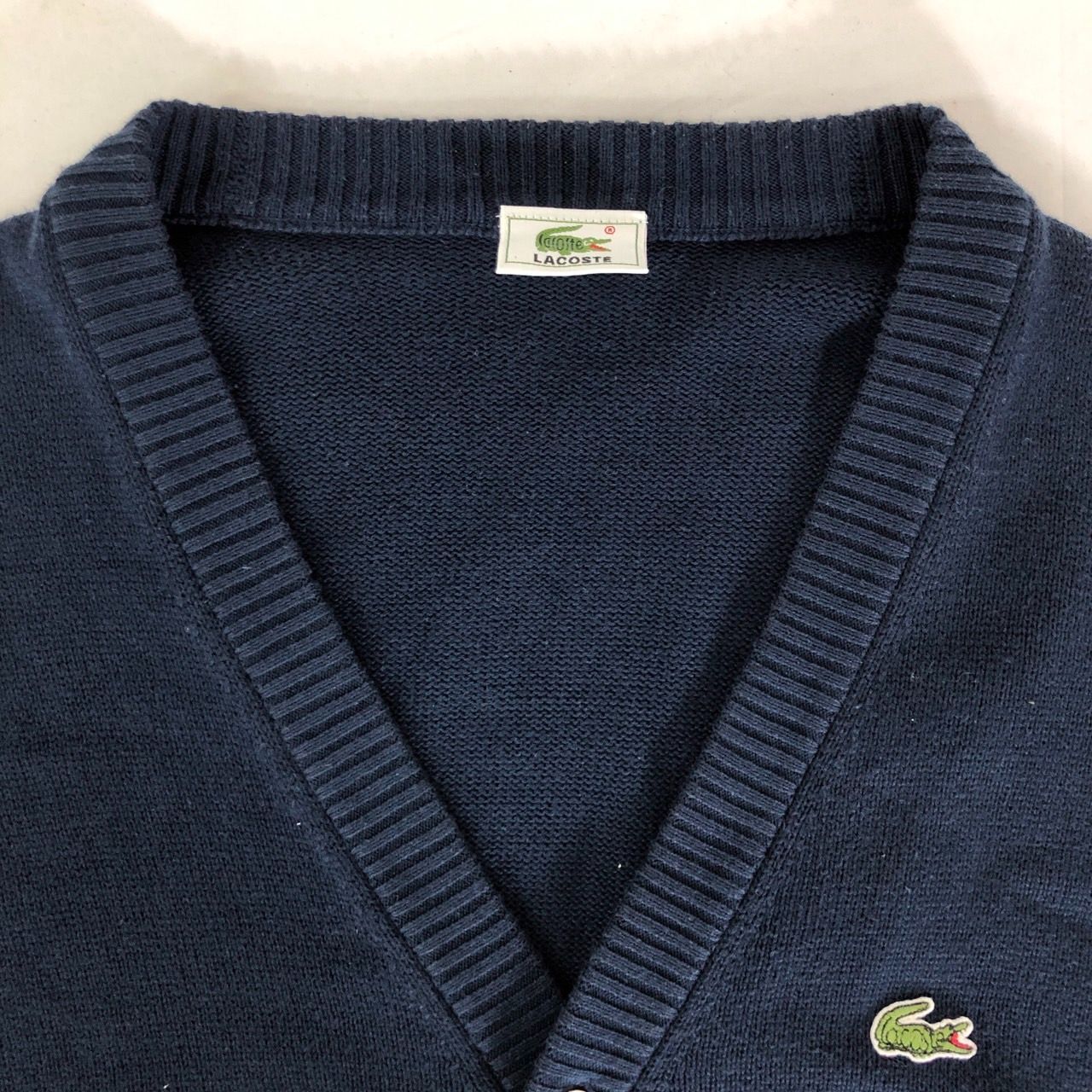LACOSTE ラコステ メンズ カーディガン M ネイビー 色落ちあり 綿100 