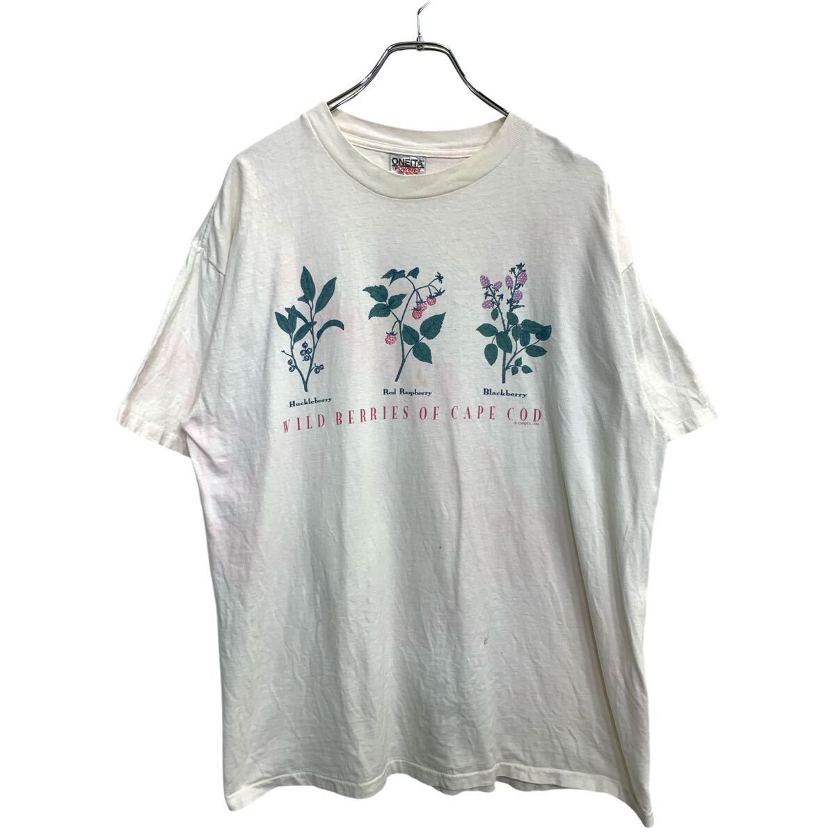 ONEITA 半袖 プリント Tシャツ XLサイズ オニータ ホワイト コットン シングルステッチ 古着卸 アメリカ仕入 t2409-3215