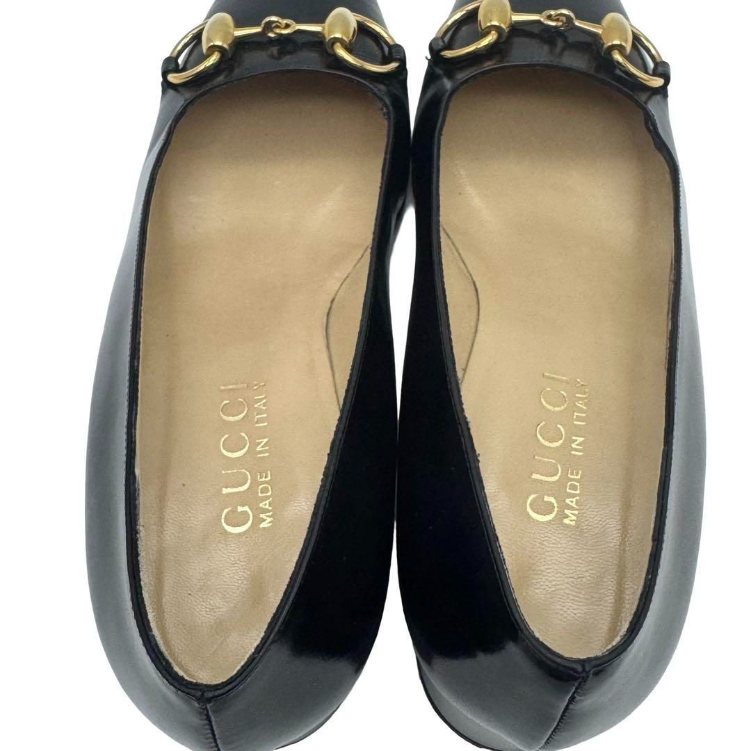 GUCCI グッチ ホースビット レザー パンプス 太ヒール ブラック ゴールド金具 表記35 約22cm MADE IN ITALY レディース ビジネス WWW_MORNINGWALKER_COM
