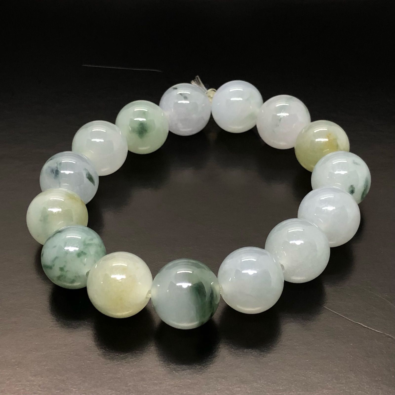 本翡翠 ブレスレット #13.0mm+ 大粒 白に色が溶け込み 美品 希少 1点物 