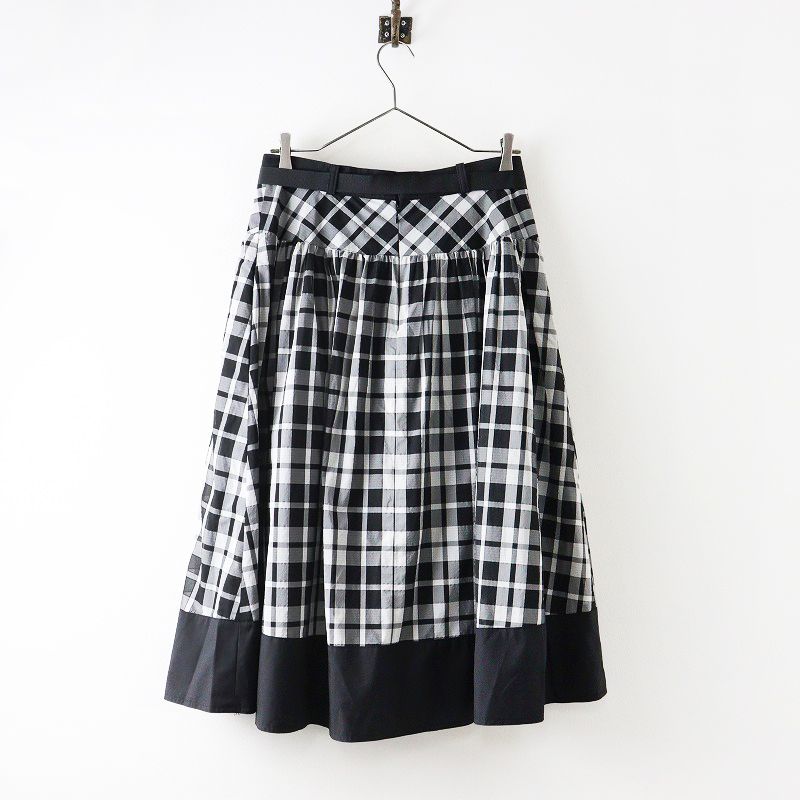 2025夏カタログ掲載品 エムズグレイシー M SGRACY シアーチェックフ ロングスカート 40 グレーブラック┃ 2400014598742