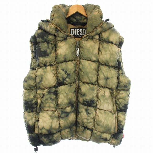ディーゼル DIESEL 23AW W-RALLE-SL フーデッド パデットベスト 中綿 ジップアップ 総柄 S カーキ /TK