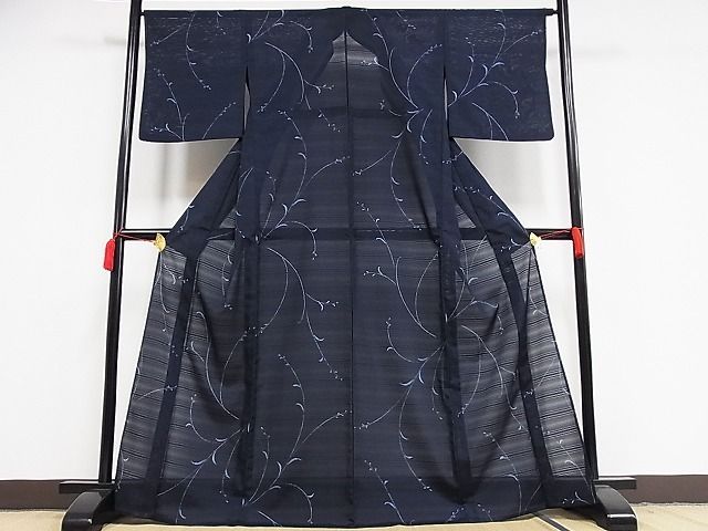 平和屋-こころ店■夏物　小紋　絽　草花文　着丈164cm　裄丈66cm　洗える着物　B-ph6468