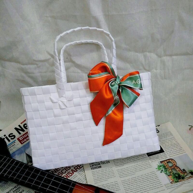 プラかご V59 ハンドメイド PPバンド エコバッグブラック × ブラウン プラかご V59 ハンドメイド PPバンド エコバッグブラック × ブラウン