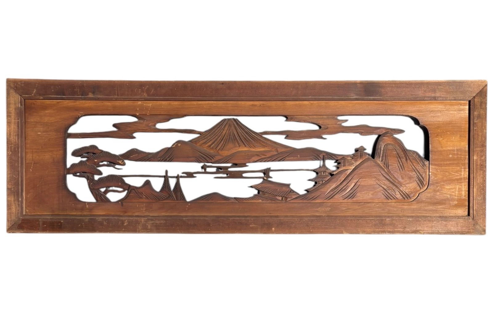 彫刻欄間　風景（橋と松）｜古建具・インテリア｜ 欄間 [松富士風景絵] 彫刻欄間 建具 木製 和風 彫刻 古民具 インテリア