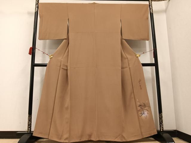 平和屋着物●二代目清次郎 手描き 色無地 丁字染色 正絹 AABC4457ph